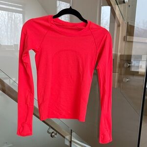 lululemon athletica Long Sleeve Tee - Bright Orange/Red Neon Run Free Line